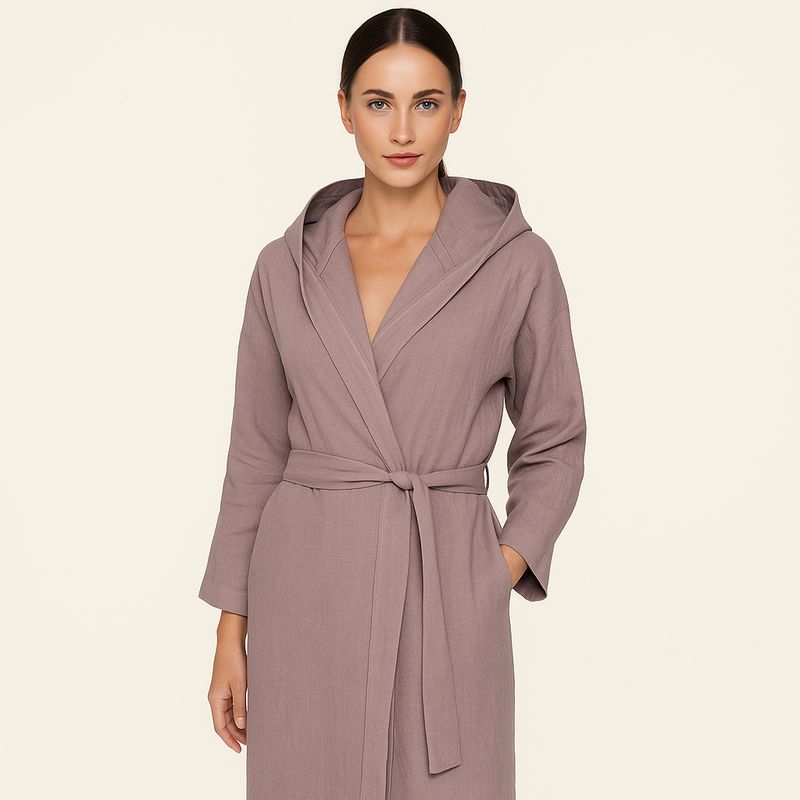 Szlafrok z kapturem szary TIERRA Ramia (Len)