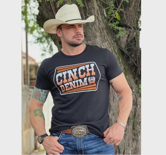 Cinch - T-Shirt Denim Black With Orange