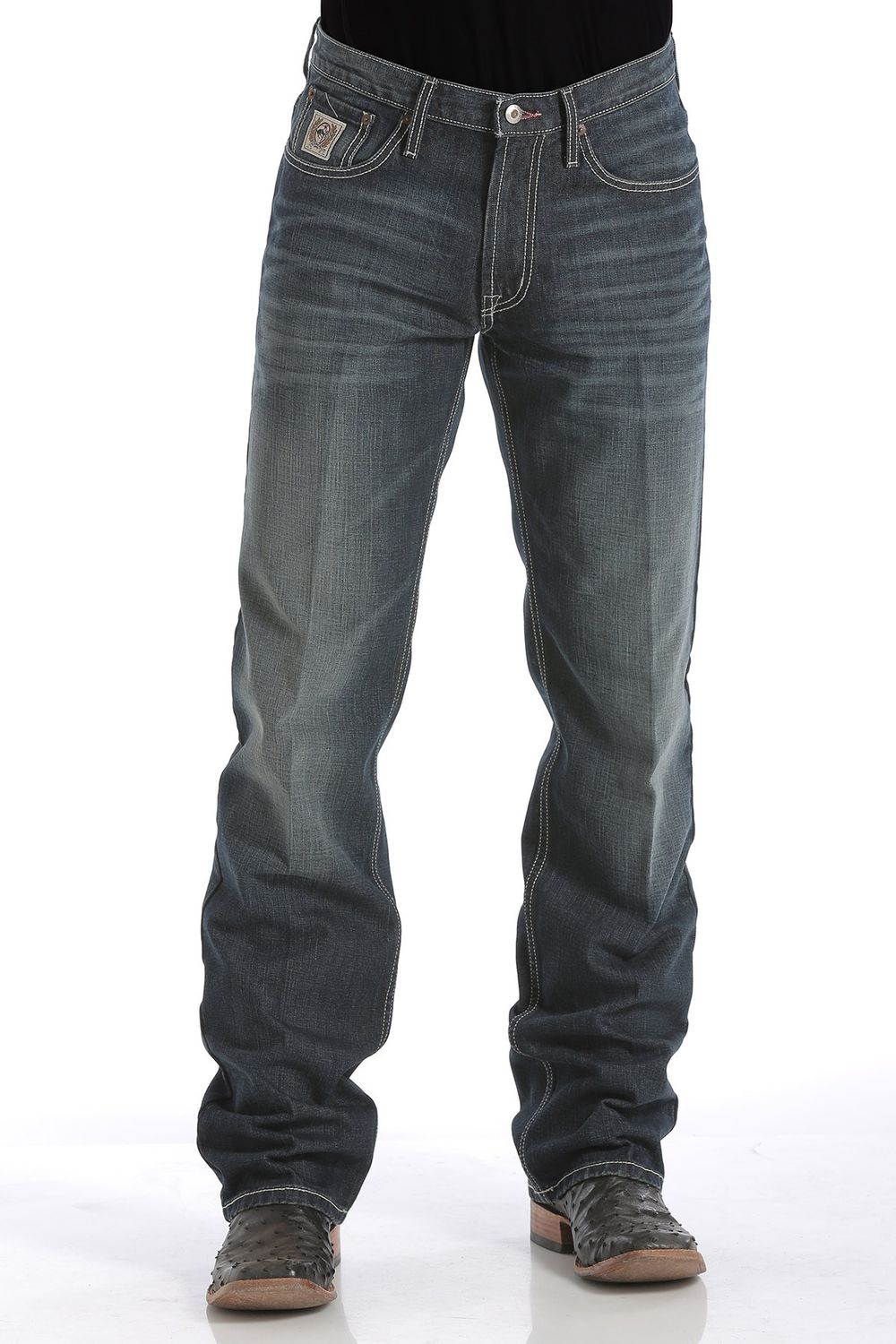 Cinch - WHITE LABEL DARK STONE - IND Jeans, Colour: Sand Washed Dark Blue, Size: 30X32