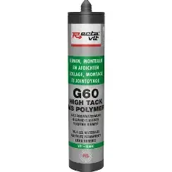 G60 High Tack  Supersterke, elastische montagelijm en afdichtingskit op basis van MS-polymeren voor het lijmen en monteren op alle gangbare …                BLACK