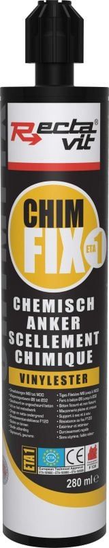Rectavit chimfix chemisch anker ETA-1 280ml Chemisch anker universeel 2 componenten lijm voor bouwspecialiteiten ,zwembaden,zeewater. Per stuk of 12 per doos. Rectavit chimfix chemisch anker ETA-1 280ml Chemisch anker universeel 2 componenten lijm voor bouwspecialiteiten ,zwembaden,zeewater. Per stuk of 12 per doos.