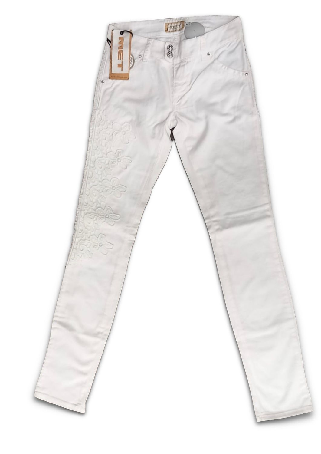 Jeans donna bianco MET applicazione bianca