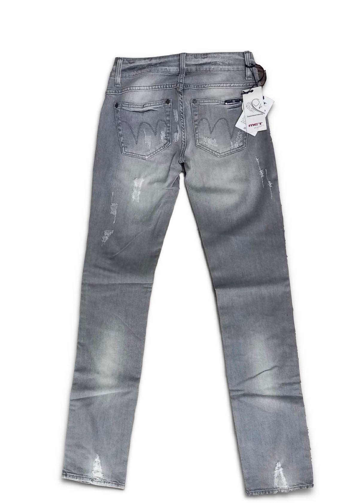 Jeans donna MET grigio slavato con applicazioni rosse sul davanti