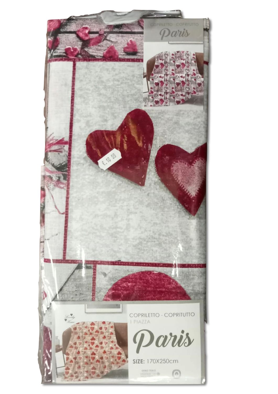 Copritutto 1 piazza shabby cuori