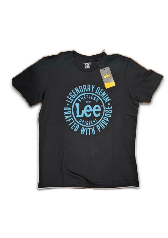 T shirt uomo LEE nera stampa azzurra