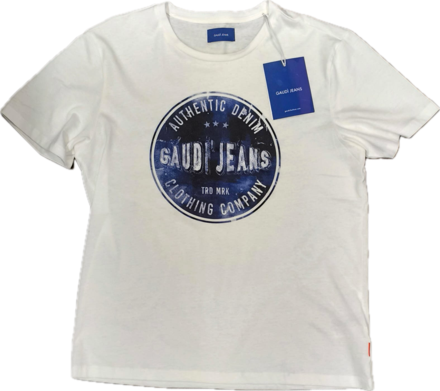 T shirt uomo Gaudì bianca stampa blu
