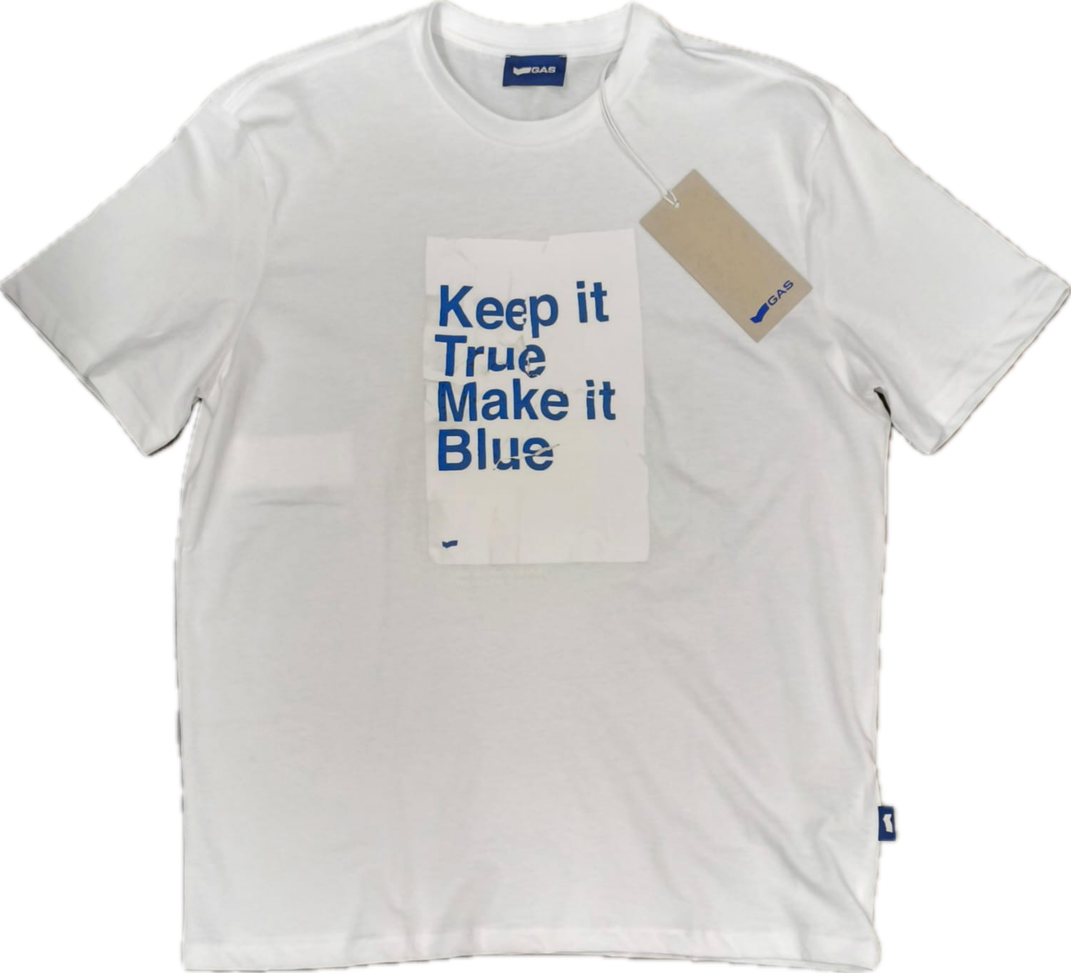 T shirt uomo Gas bianca stampa scritta blu