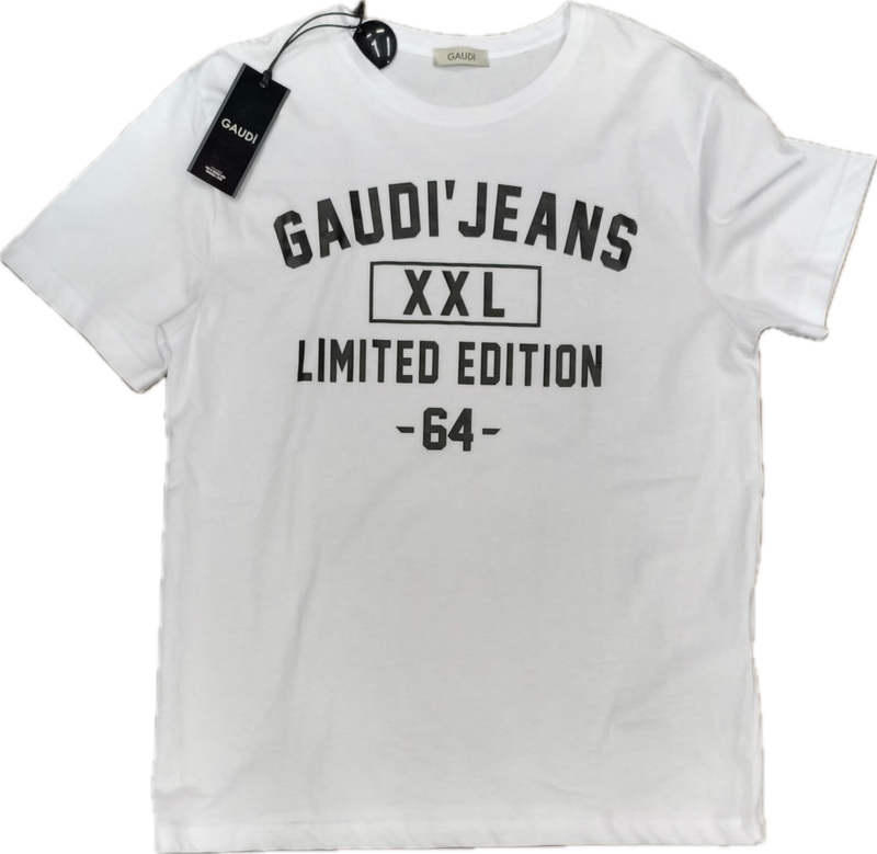 T shirt uomo bianca Gaudì scritta nera