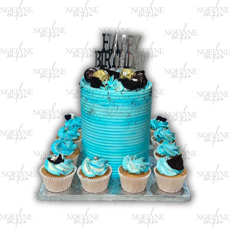 Classic Cake with 10 Matching Cupcakes on Board