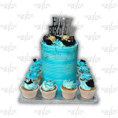 Classic Cake with 10 Matching Cupcakes on Board