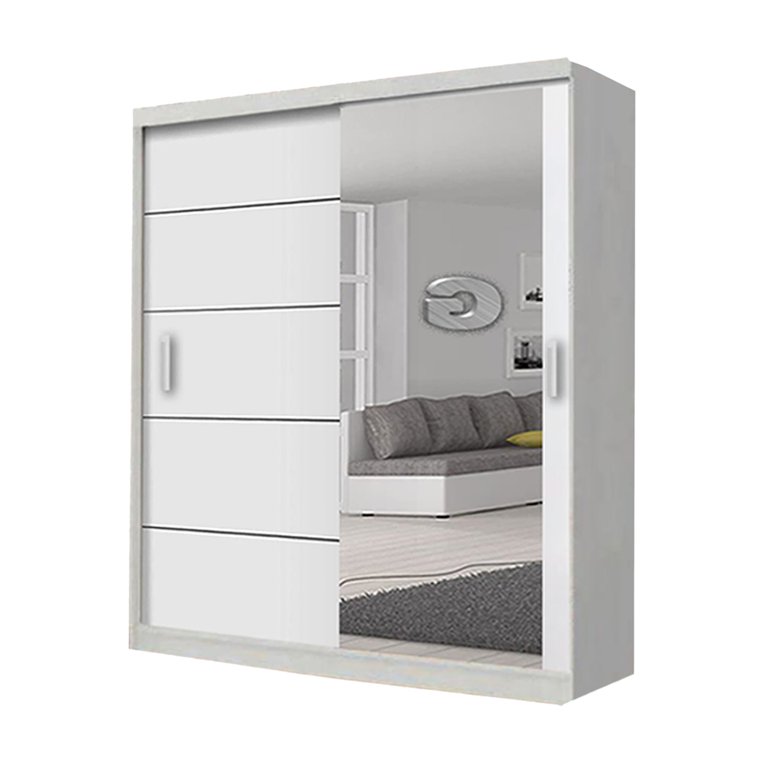 Lyon Black Modern Double Mirror Sliding Door Wardrobe With LED Light