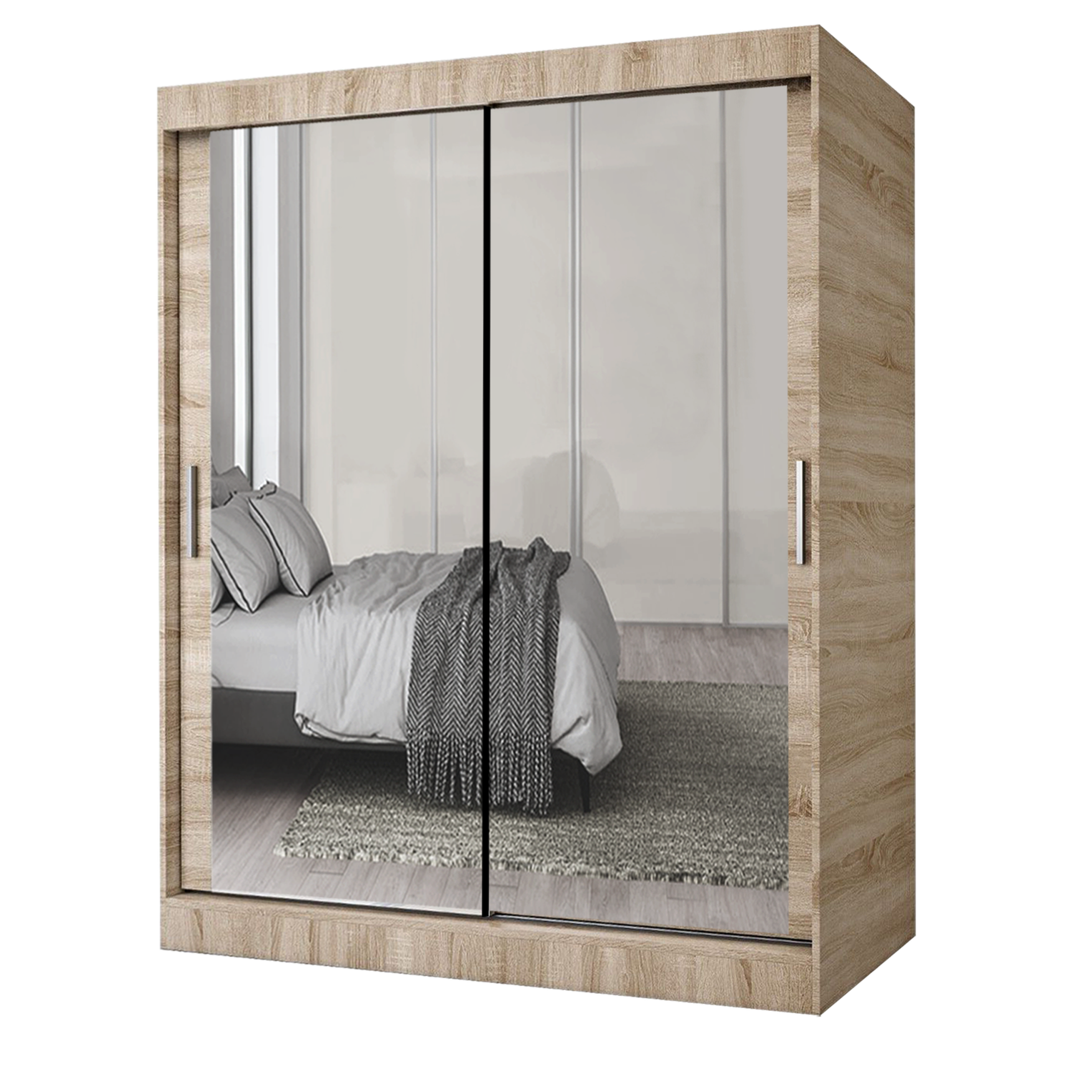 Milan Modern Double Mirror Sliding Door Wardrobe With LED Light
