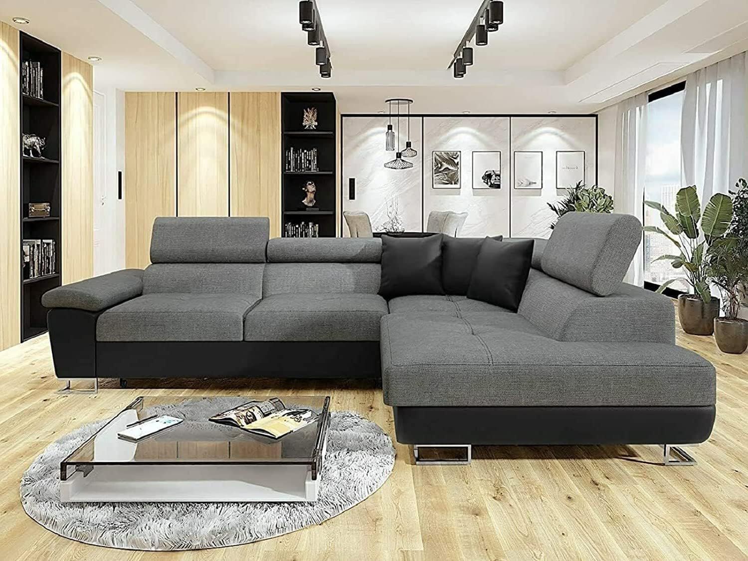Anton Corner Black/Grey Left and Right Arm Sofa Bed With Storage