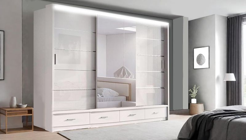 Florence High Gloss Sliding Door Wardrobe With Long LED Light Strip