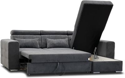 Luca Fabric Corner Universal Arm Sofa Bed With Storage