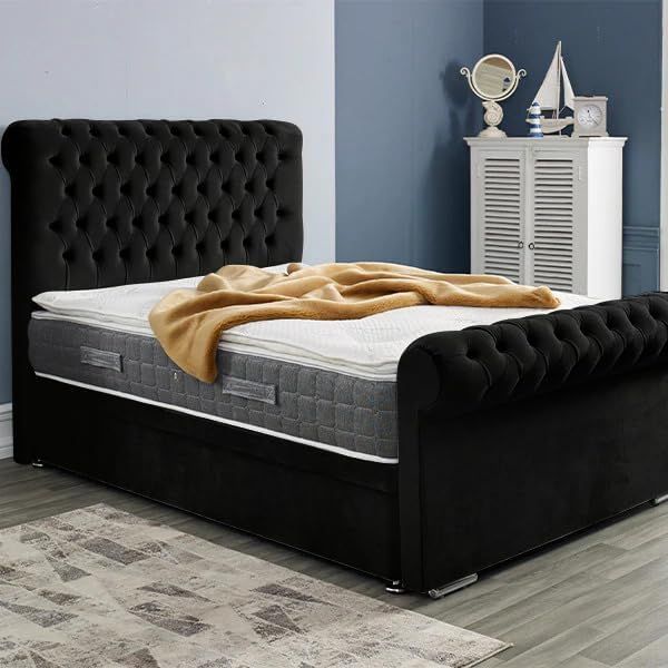 Sleigh Upholstered Bed Frame Velvet Slats or Gas Lift Single/Double/King/Super King Colours Available