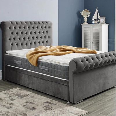 Sleigh Upholstered Bed Frame Velvet Slats or Gas Lift Single/Double/King/Super King Colours Available