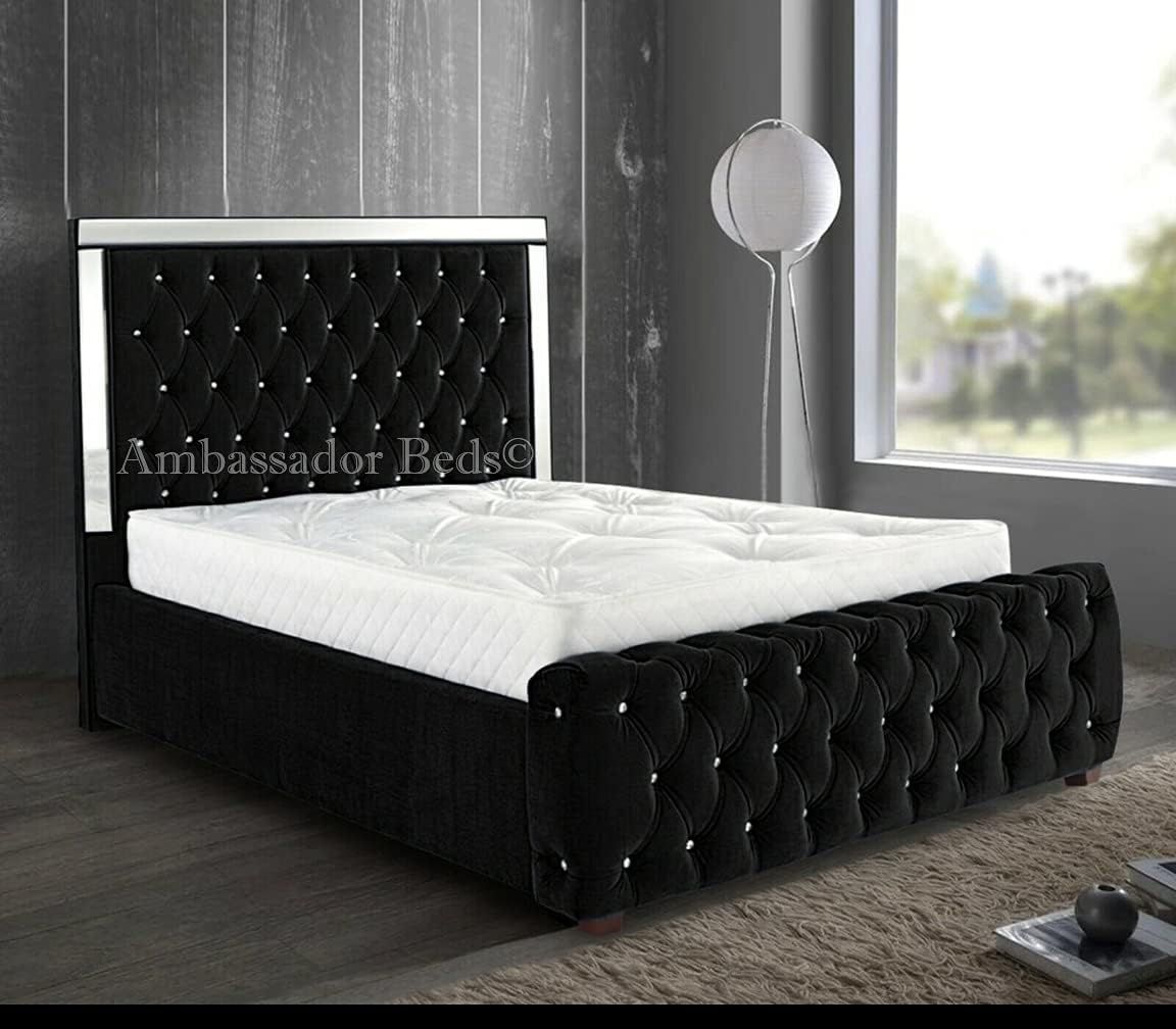 Mirrored Upholstered Bed Frame Velvet Slats or Gas Lift Single/Double/King/Super King Colours Available