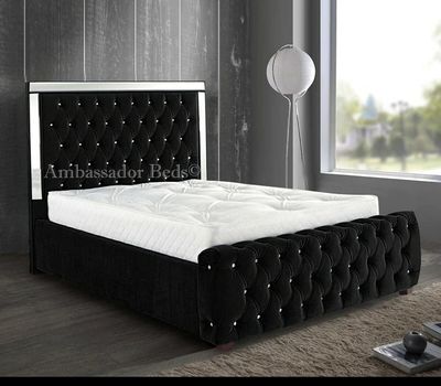 Mirrored Upholstered Bed Frame Velvet Slats or Gas Lift Single/Double/King/Super King Colours Available