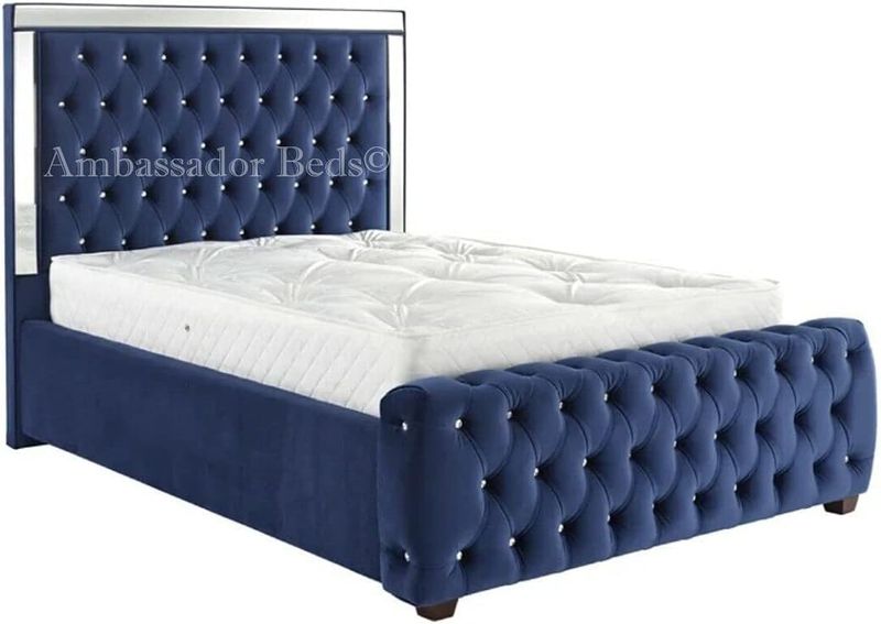Mirrored Upholstered Bed Frame Velvet Slats or Gas Lift Single/Double/King/Super King Colours Available
