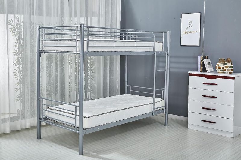 Grey Bunk Bed, Metal Grey Twin/Tripple Sleeper Bed with Ladder &amp; Safety Guardrails, Metal Slatted Bunk Bedstead for Adults Teenagers, No Box Spring Needed
