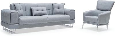Rose 3+2+1 Seater Upholstery Fabric Sofa For Living Space - Solid Wood And Plywood-MDF Construction - Grey and Cream Colour