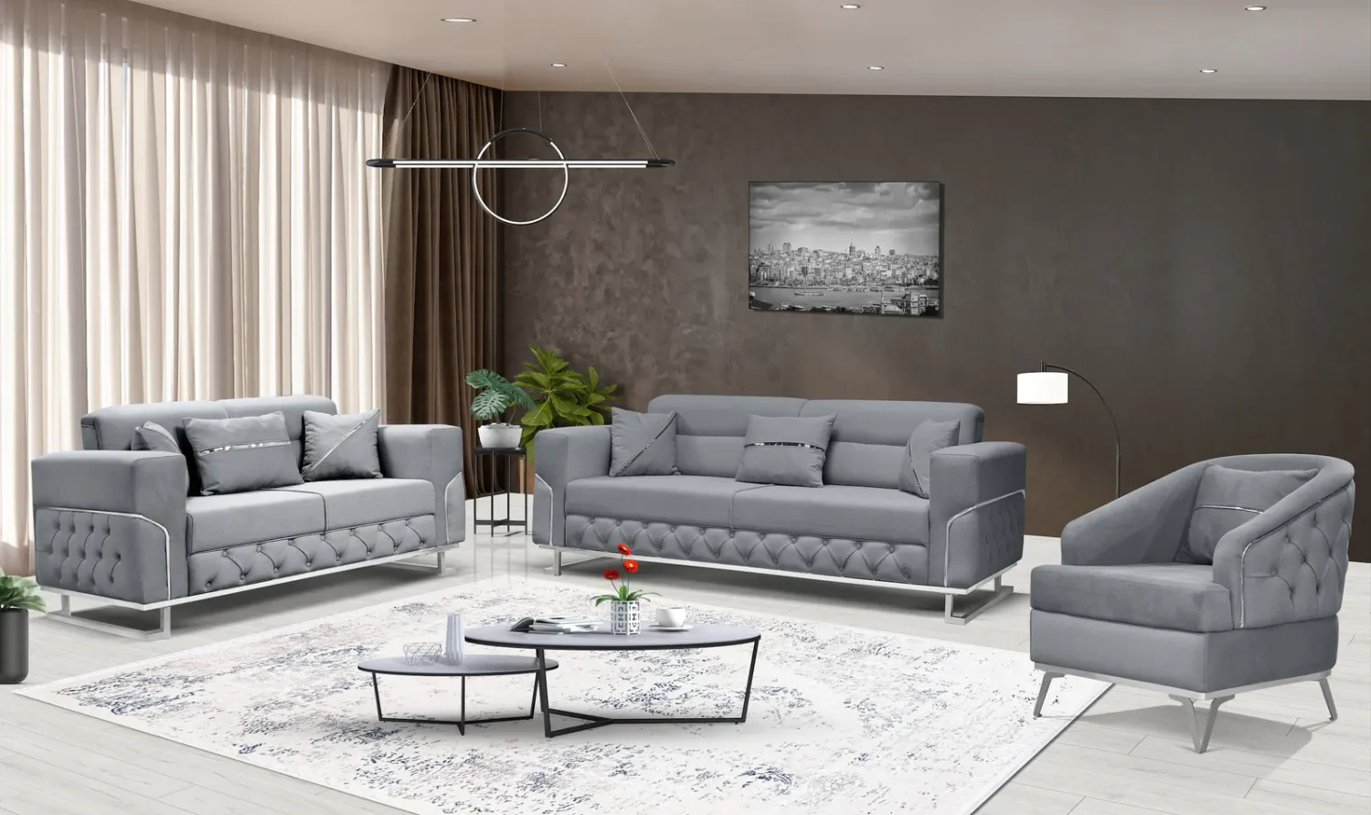 Parma 3+2+1 Seater Upholstery Fabric Sofa For Living Space