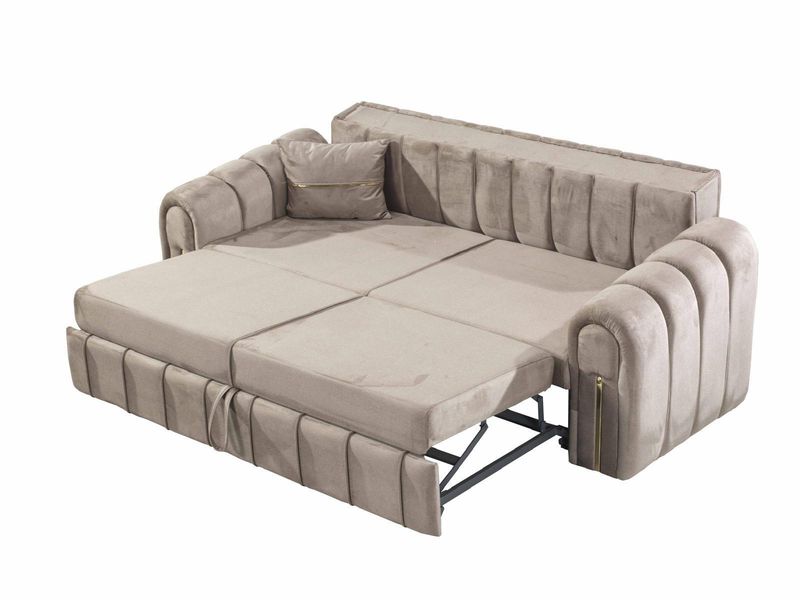 Vera 3 Seater (Sofa Bed) 2 Seater (Sofa) Upholstery Fabric Sofa For Living Space - Solid Wood And Plywood-MDF Construction - Grey and Cream Colour