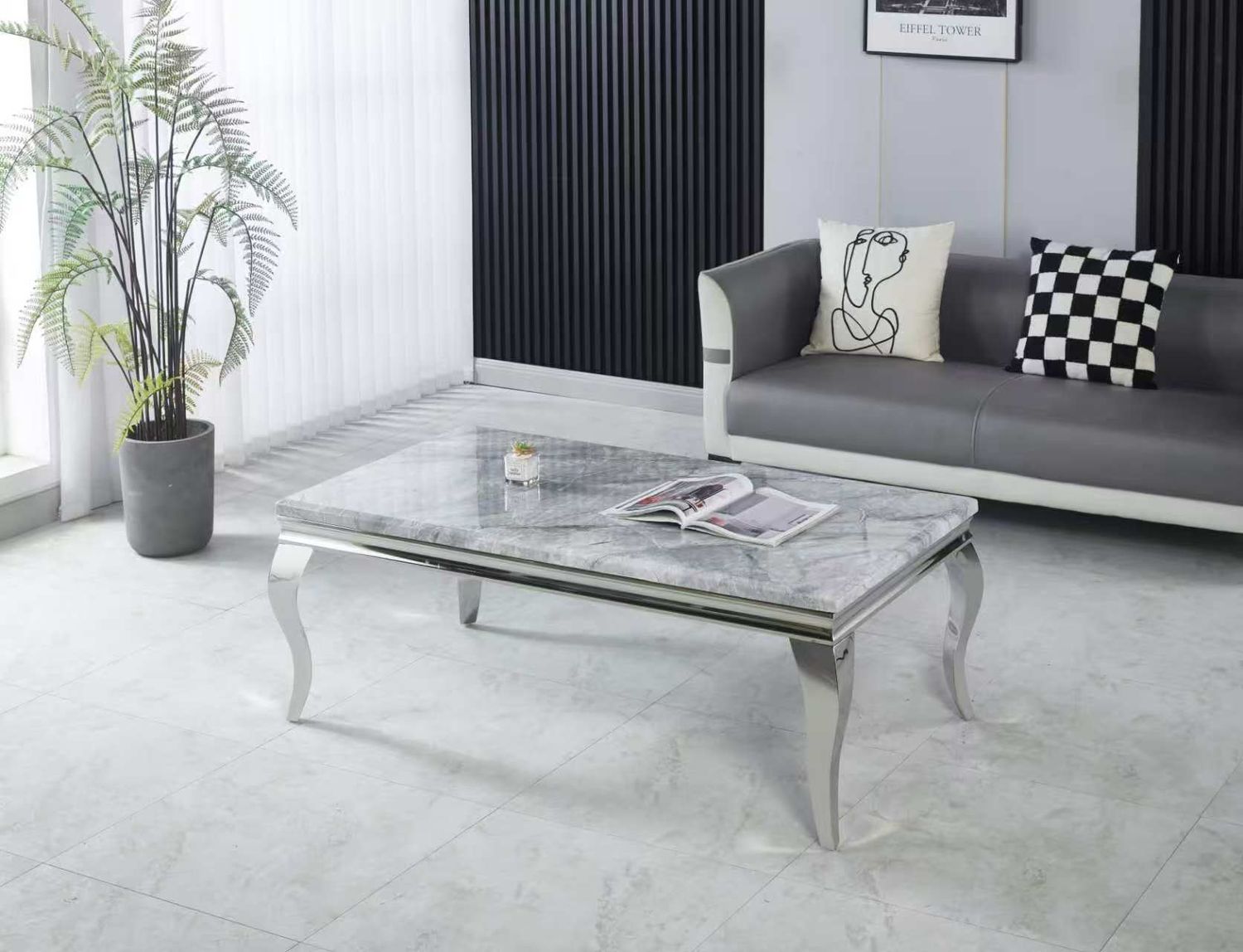 Clara Coffee Table Marble  With Silver Frame Colours Available