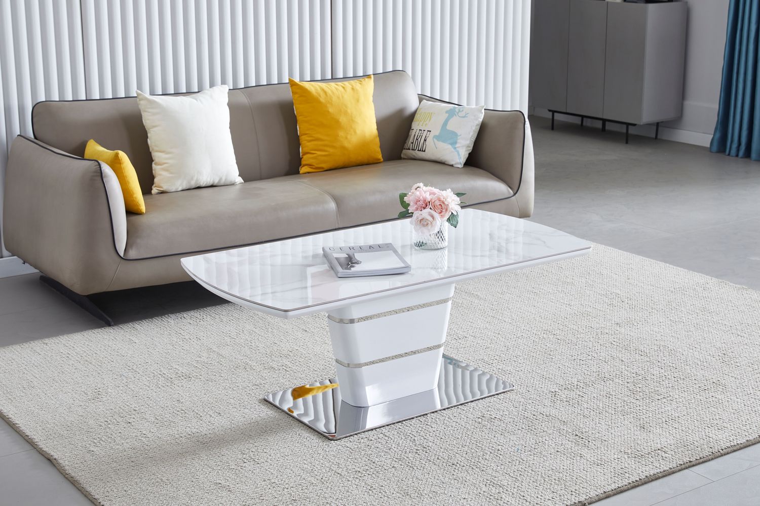 Camden White Ceramic Coffee Table Marble  With Silver Frame