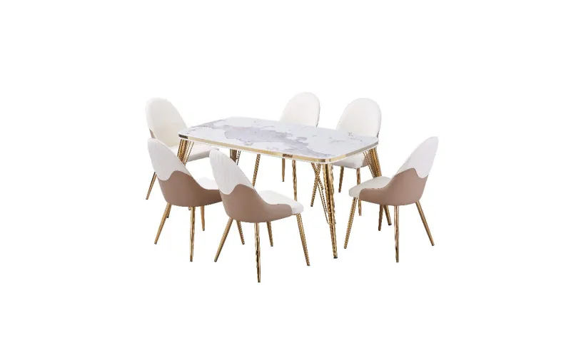 Nova Dining Table With 6 Forma Chairs Grey/Silver and Cream/Gold
