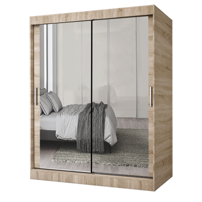 Milan Modern Double Mirror Sliding Door Wardrobe With LED Light