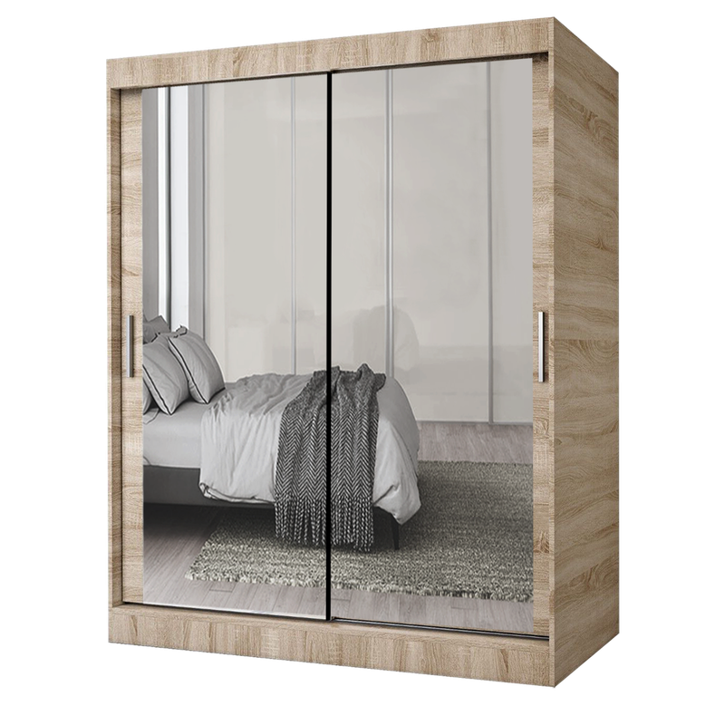 Milan Modern Double Mirror Sliding Door Wardrobe With LED Light