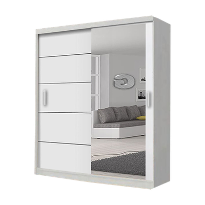 Lyon Black Modern Double Mirror Sliding Door Wardrobe With LED Light