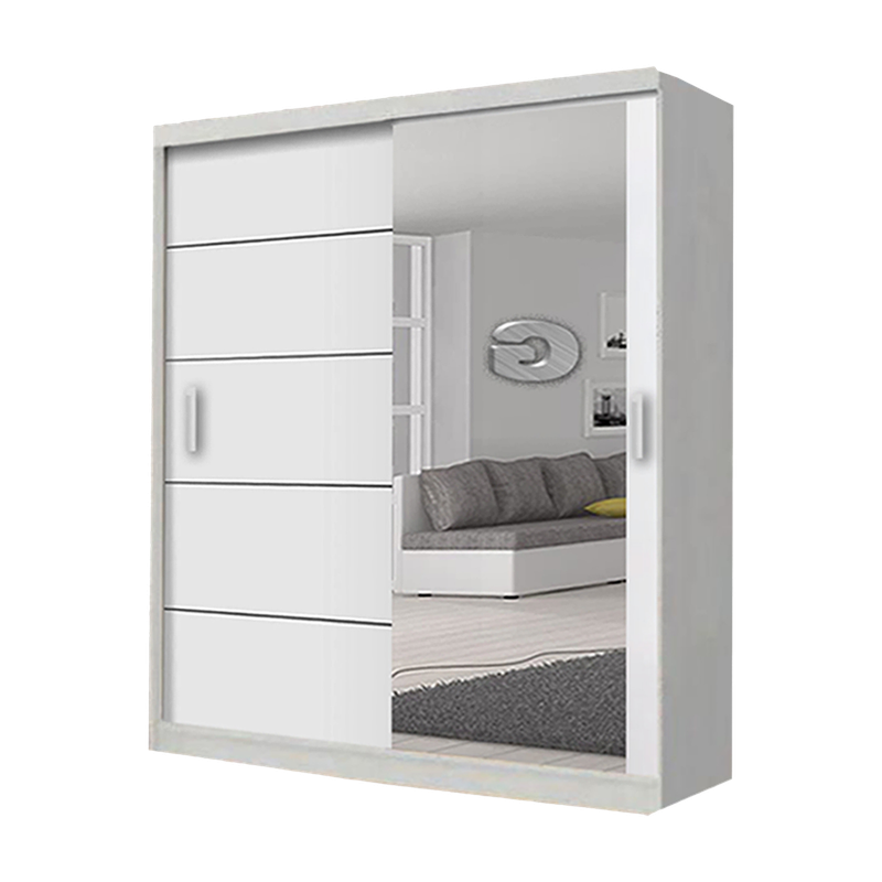 Lyon Black Modern Double Mirror Sliding Door Wardrobe With LED Light