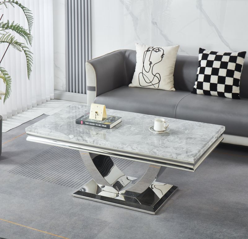 Arial Coffee Table Marble  With Silver Frame Colours Available