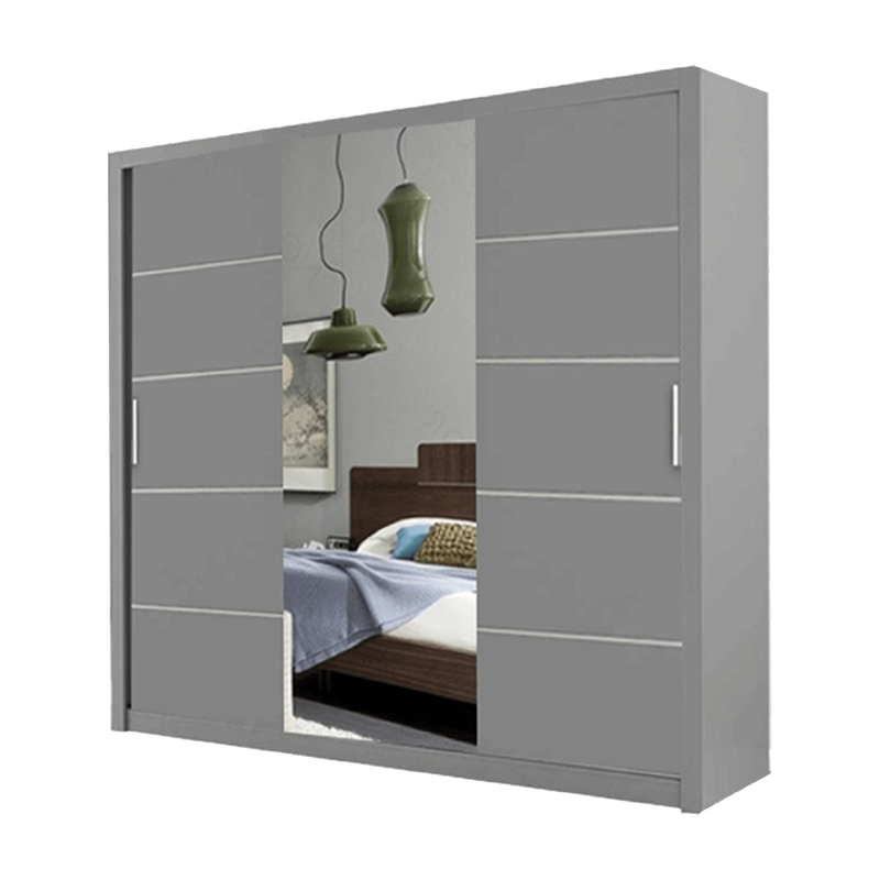 Oslo White Modern Double Mirror Sliding Door Wardrobe