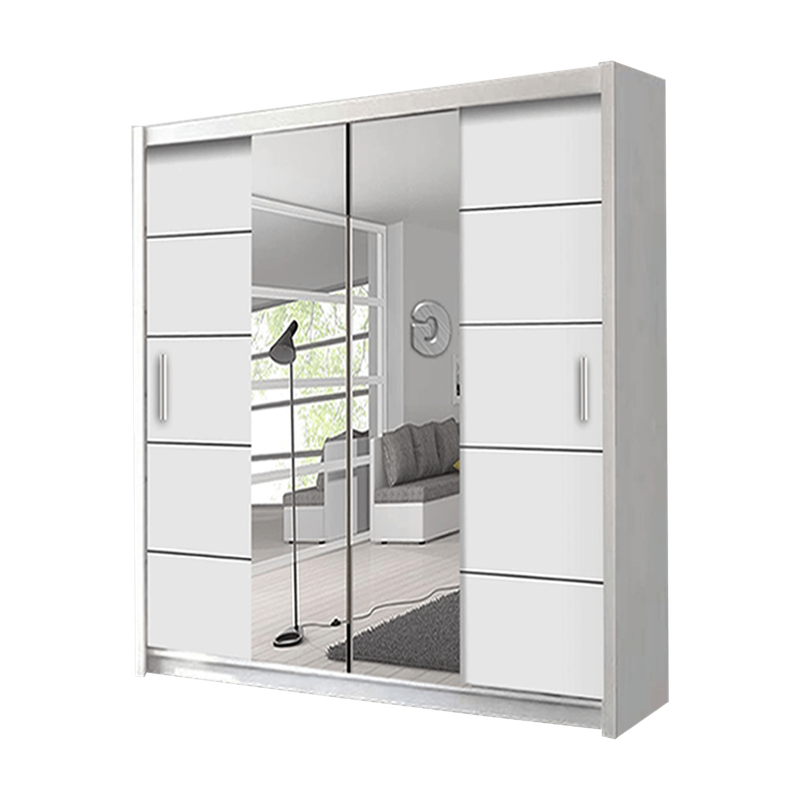 Oslo White Modern Double Mirror Sliding Door Wardrobe