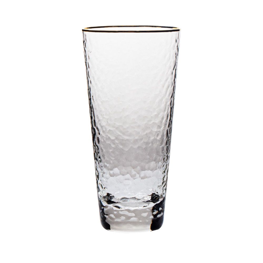 VD-2114-HGR - Vikko Decor - Gold Rim, Hammered Highball Glass, 14 Oz