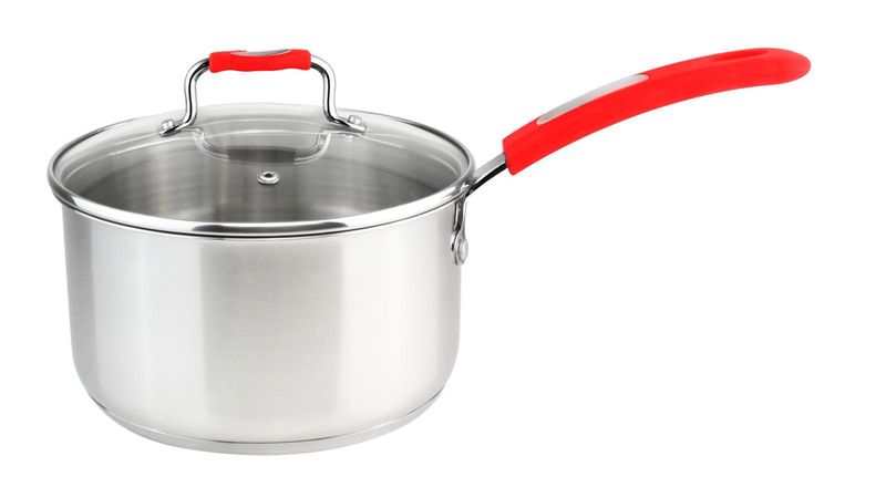 MU-18-SP/R - Millvado-Urban Ss Sauce Pan/W Glass Lid Silicone Handles, Red, 2.4 Qt, 7&quot;&quot;X3.5&quot;&quot;