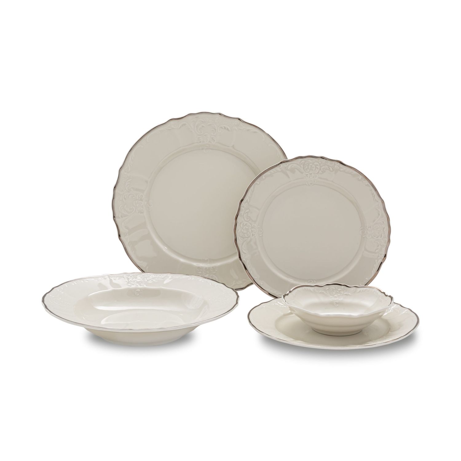 VL-2051-IBS - Vikko Luxe - Bernadotte Silver, Ivory, 20 Pc Dinnerware Set