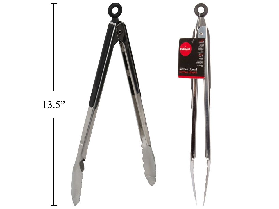 CT-70546 - Luciano Gourmet - SS Tongs W/ Silicone Grip, Pull &amp; Lock, 12&#39;&#39;