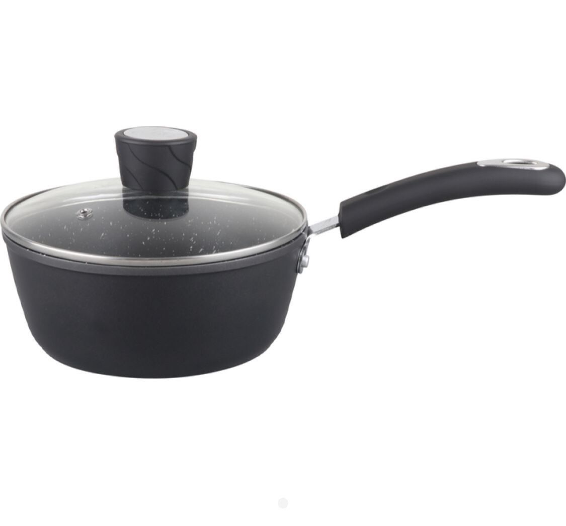 MR-02-BK - Millvado - Rainbow Black, Non Stick Pot /W Glass Lid, Soft Grip Handle 2.5 Qt