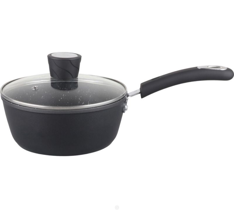 MR-02-BK - Millvado - Rainbow Black, Non Stick Pot /W Glass Lid, Soft Grip Handle 2.5 Qt