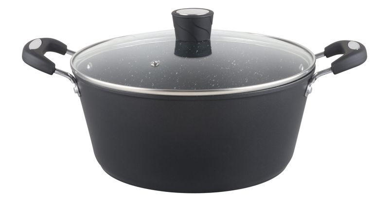 MR-04-BK - Millvado - Rainbow Black, Non Stick Pot/W Glass Lid, Soft Grip Handle 4.5 Qt