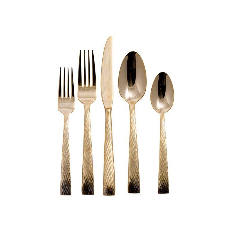 VC-122-SET - Vikko Crown - Lava, Gold 18/10 SS, Flatware, 20 Pc Set