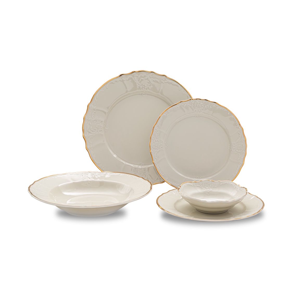 VL-2050-IBG - Vikko Luxe - Bernadotte Gold, Ivory, 20 Pc Dinnerware Set