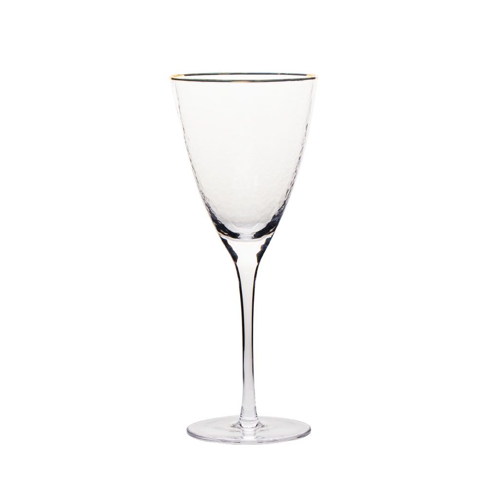 VD-2011-HGR - Vikko Decor - Gold Rim, Hammered Wine Glass, 11.5 Oz