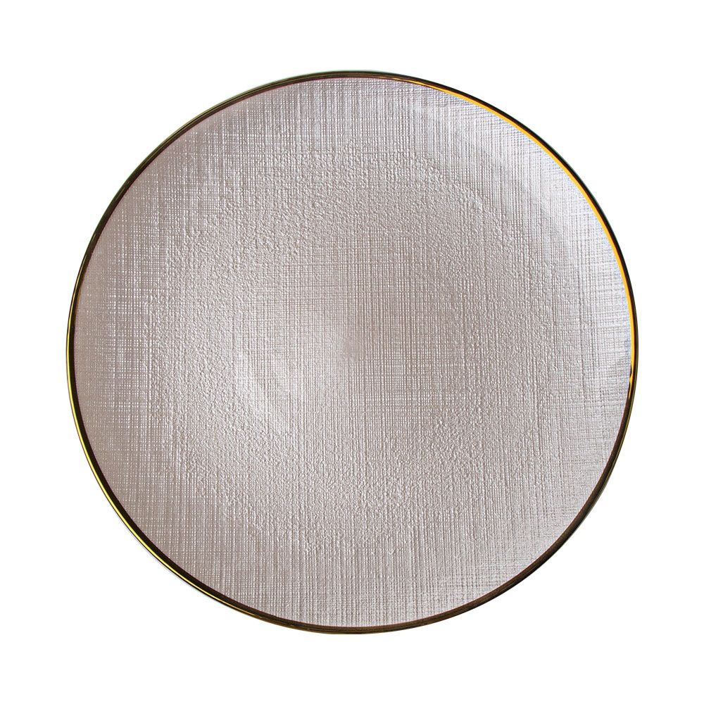 VD-1307-WG - Vikko Decor- Willow, White with Gold Rim, Glass Chargers, 13&#39;&#39;