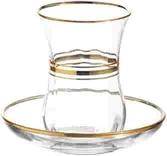 LV-CAYS1 - Lav - Cays Glass Tea Cup and Glass Saucer W/ Gold Rim , 4 Oz, 6 Pk,